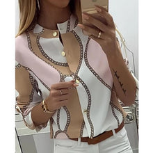 Load image into Gallery viewer, Ladies Printed Lapel long sleeve shirt
