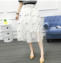 Load image into Gallery viewer, Summer embroidered versatile pleated midi skirt
