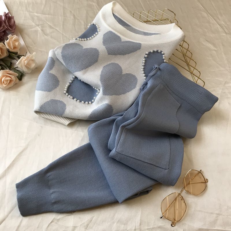 Casual knitted short-sleeved pants two-piece