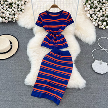 Load image into Gallery viewer, Knitted Striped Dress Fashion Casual Two-piece
