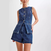 Load image into Gallery viewer, Summer Fashion Sleeveless High Waist Denim Suit
