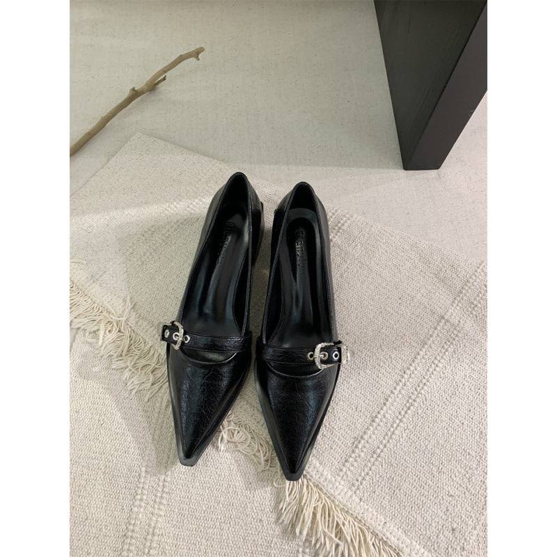 Chunky Heel Pointed Leather Vintage Shoes