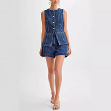 Load image into Gallery viewer, Summer Fashion Sleeveless High Waist Denim Suit
