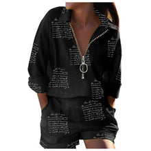 Load image into Gallery viewer, Printed Zipper Long Sleeve Top Shorts Two-piece Set
