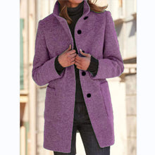 Load image into Gallery viewer, Women&#39;s button stand collar tweed coat
