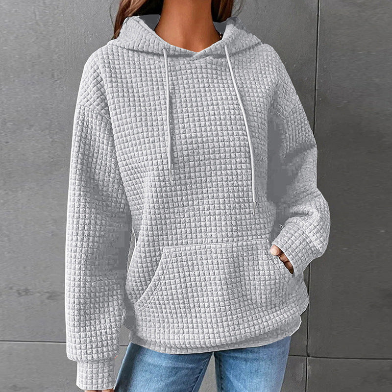 Women'swaffle hooded long-sleeved letter printed sweater