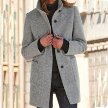 Load image into Gallery viewer, Women&#39;s button stand collar tweed coat

