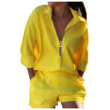 Load image into Gallery viewer, Printed Zipper Long Sleeve Top Shorts Two-piece Set
