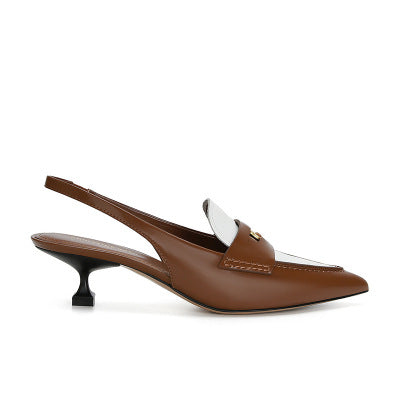 Ladies genuine leather pointed court heel shoes